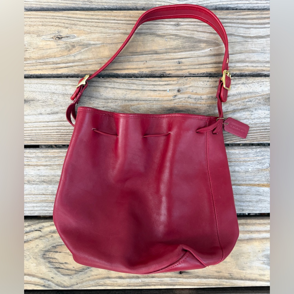 Vintage coach legacy red leather bucket bag